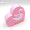 Wooden Heart Shaped White swan Coin Piggy Bank